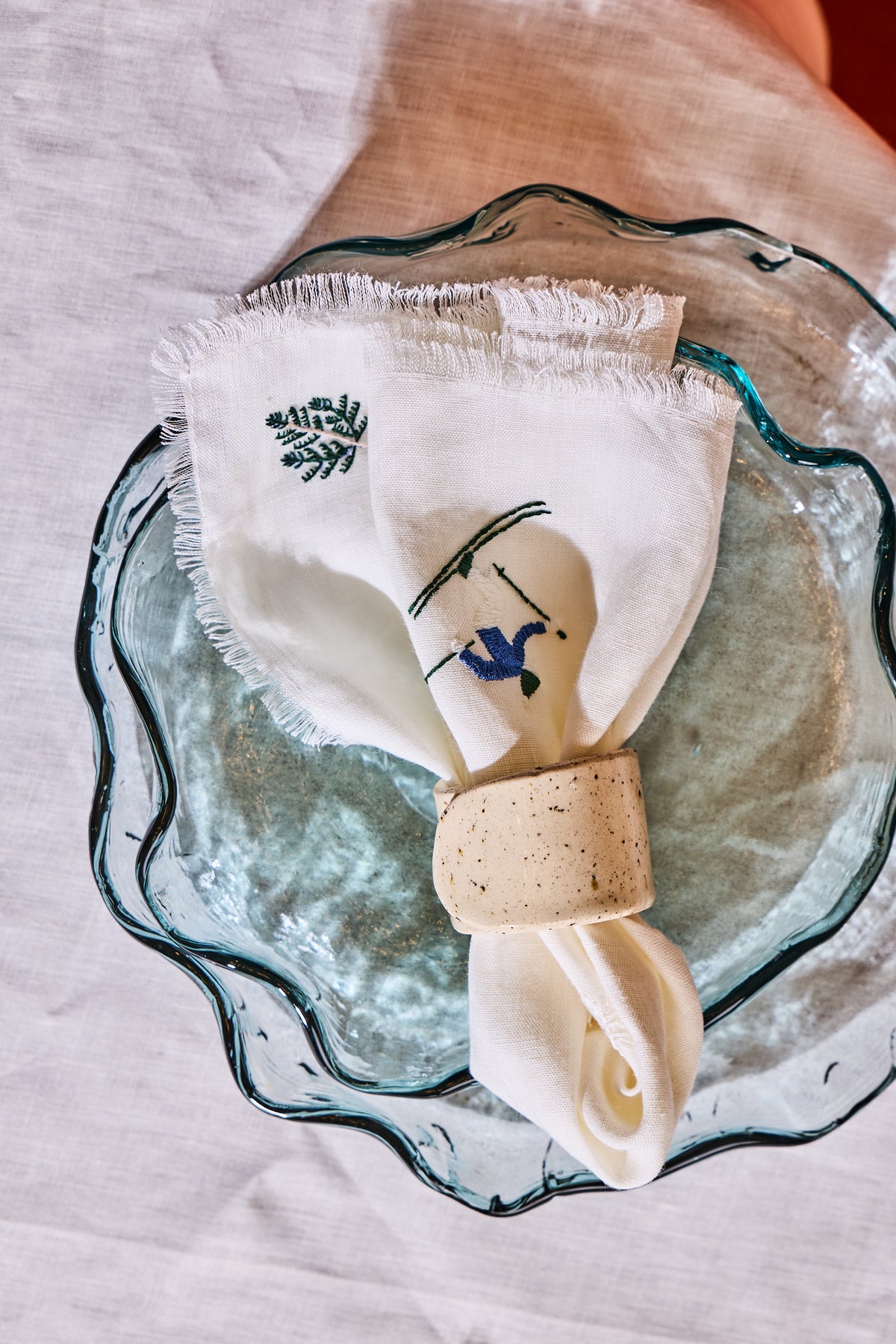 Set of Placemats Skier and Ceramic Napkin Rings bundle