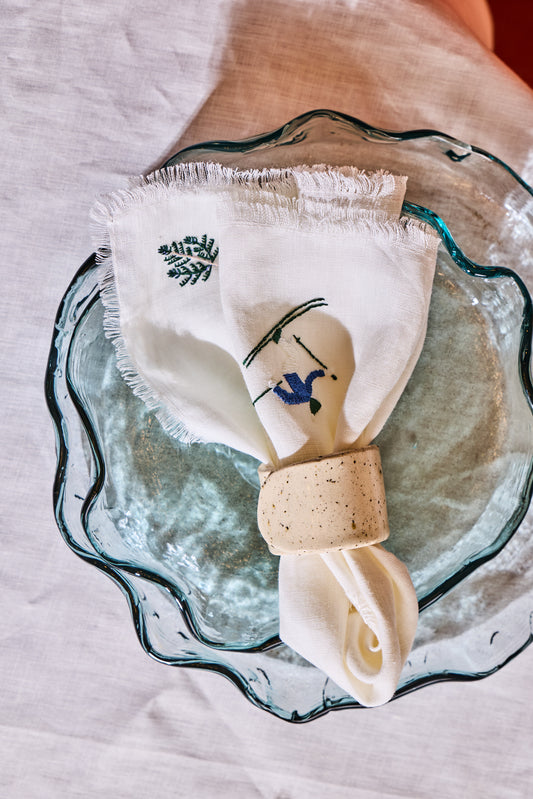 Set of Placemats Skier and Ceramic Napkin Rings bundle